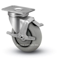 3A02XSB 3" x 1-1/4" Swivel Caster with Brake Extra Soft Round Tread Wheel