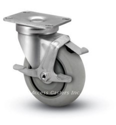 3XA02XSB 3 1/2" Swivel Caster with Brake Extra Soft Round Tread Wheel