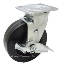 4AEMHSB 4" x 2" Swivel Plate Caster with Brake, Phenolic Wheel