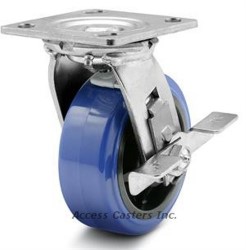 4AEMPSB 4" x 2" Swivel Plate Caster with Brake, Poly on Poly Wheel