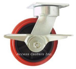 4PKLPSB 4" Kingpinless Swivel Plate Caster w/ Brake, Poly on Poly Wheel