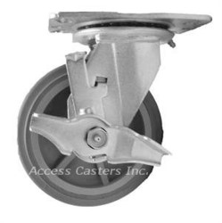 5PLPNSB 5" x 2" Swivel Plate Caster with Brake, Grey Non-Marking Wheel