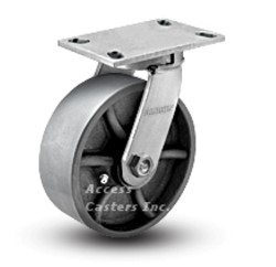 6A310FRS 6" x 3" Kingpinless Swivel Plate Caster, Ductile Iron Wheel