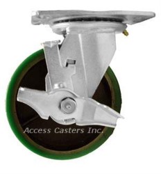 6PLPCSB 6" Swivel Plate Caster w/ Brake, Polyurethane on Cast Iron Wheel