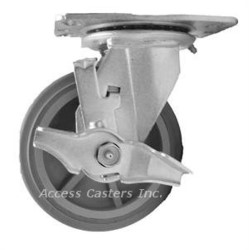 6PLPNSB 6" x 2" Swivel Plate Caster with Brake, Grey Non-Marking Wheel