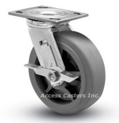 6SPRFSB 6" Swivel Plate Caster with Brake, TPR Flat Wheel