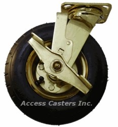 8DHPBSB 8" Swivel Brass Plated Swivel Caster w/ Brake, Pneumatic Wheel