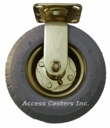 8DHPGR 8" Rigid Brass Plated Caster, Grey Pneumatic Wheel