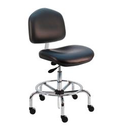 Cleanroom ESD Wide Chair With Adj.Footring and Chrome Base, 21"-31" H  Single Lever Control