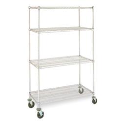 Olympic 14" Deep 4 Shelf Mobile Carts - Chrome - 14" x 42" x 68"